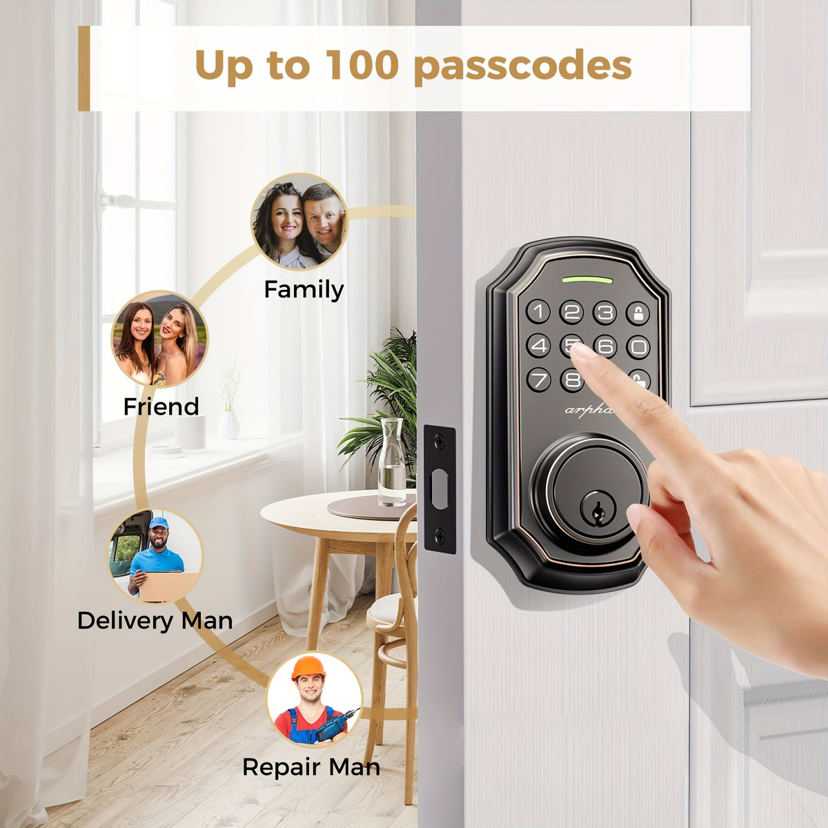 Smart Deadbolt 100-digit Privacy Code Combination, Keyless Entry Door Lock, Auto Locking/unlocking, Available Black and Silvery, Low Battery Alarm, Secure and Reliable, One-touch Locking
