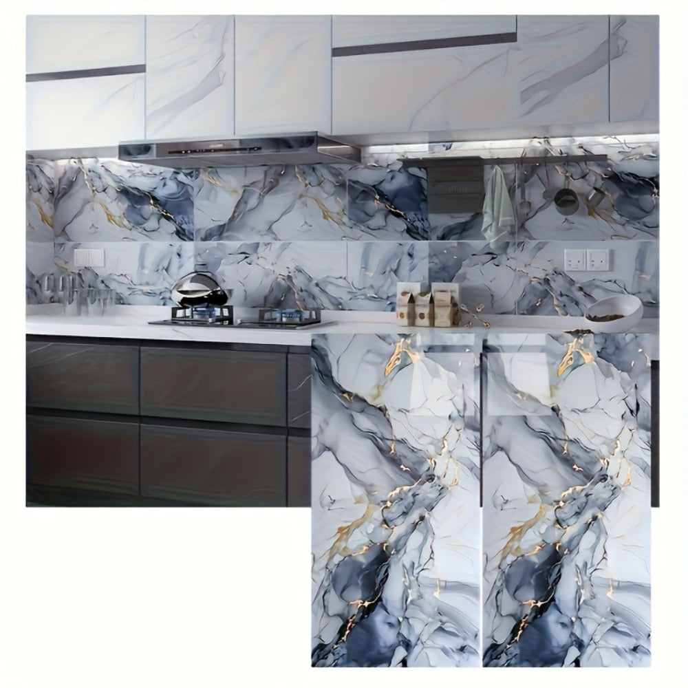 Peel and Stick Marble Tile Stickers – Self Adhesive Foam Wall Tiles for Bathroom Kitchen Office Bohemian Home Decor (50/100pcs, White/Gray/Black/Blue Gold) - product image 6