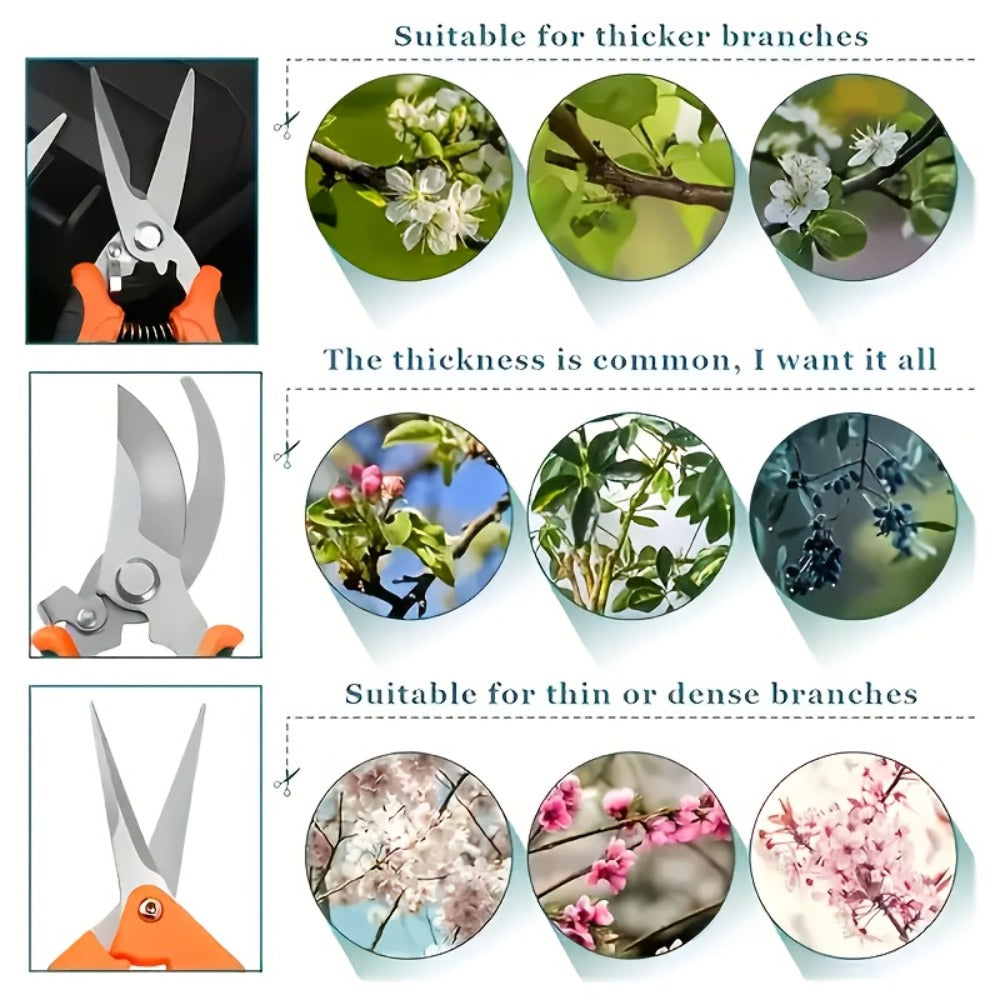 Gardening Pruning Tool Set 8 Piece Stainless Steel | Pruning Shears Scissors Pliers Ergonomic Handle with Wiping Cloth | Lawn Tree Garden Care Kit Orange Yellow Green - product image 15