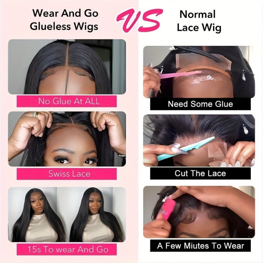 Glueless Straight Human Hair Wig 4x4 Lace Closure Pre-Plucked Natural Hairline Versatile Parting Natural Black 12-28 Inch Women No Glue - product image 9