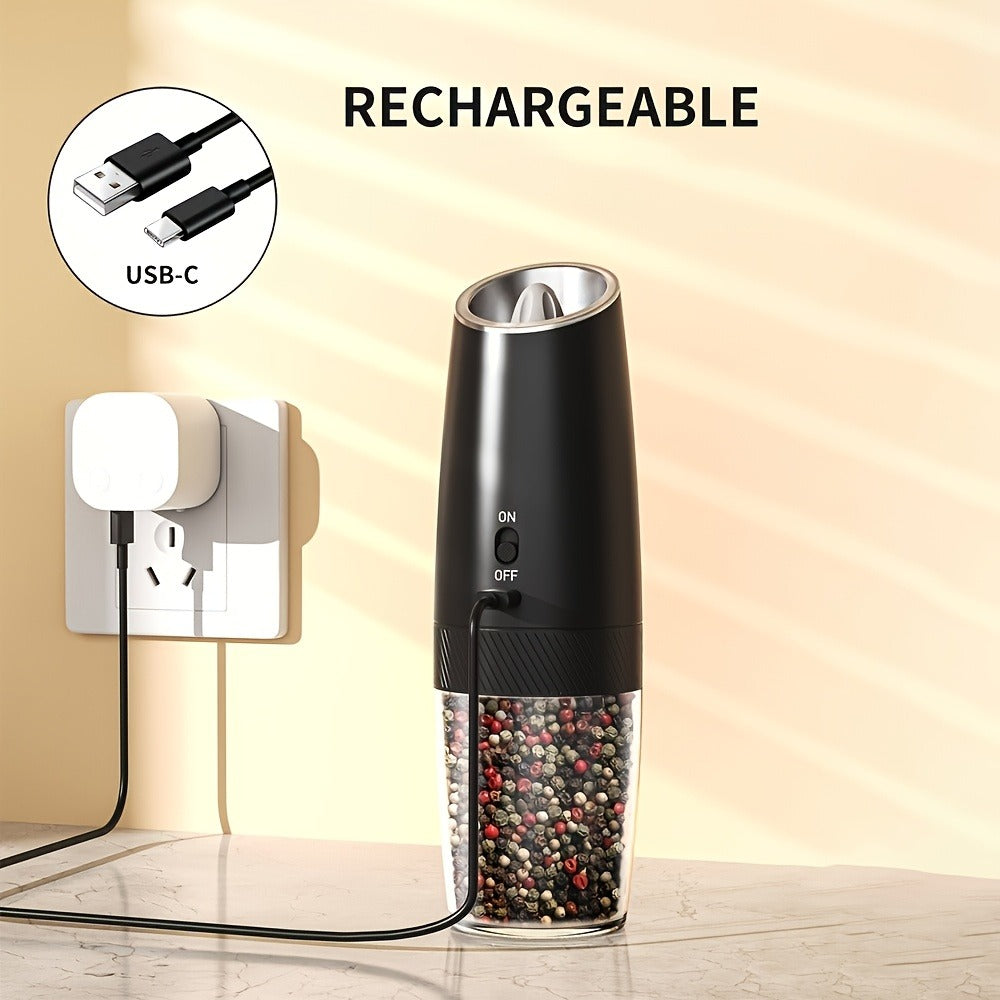 Electric Salt and Pepper Grinder Gravity Sensing USB Rechargeable with LED Light, One-Hand Operation Automatic Pepper Mill Adjustable Coarseness, Battery or Type-C Powered Kitchen  - product image 10
