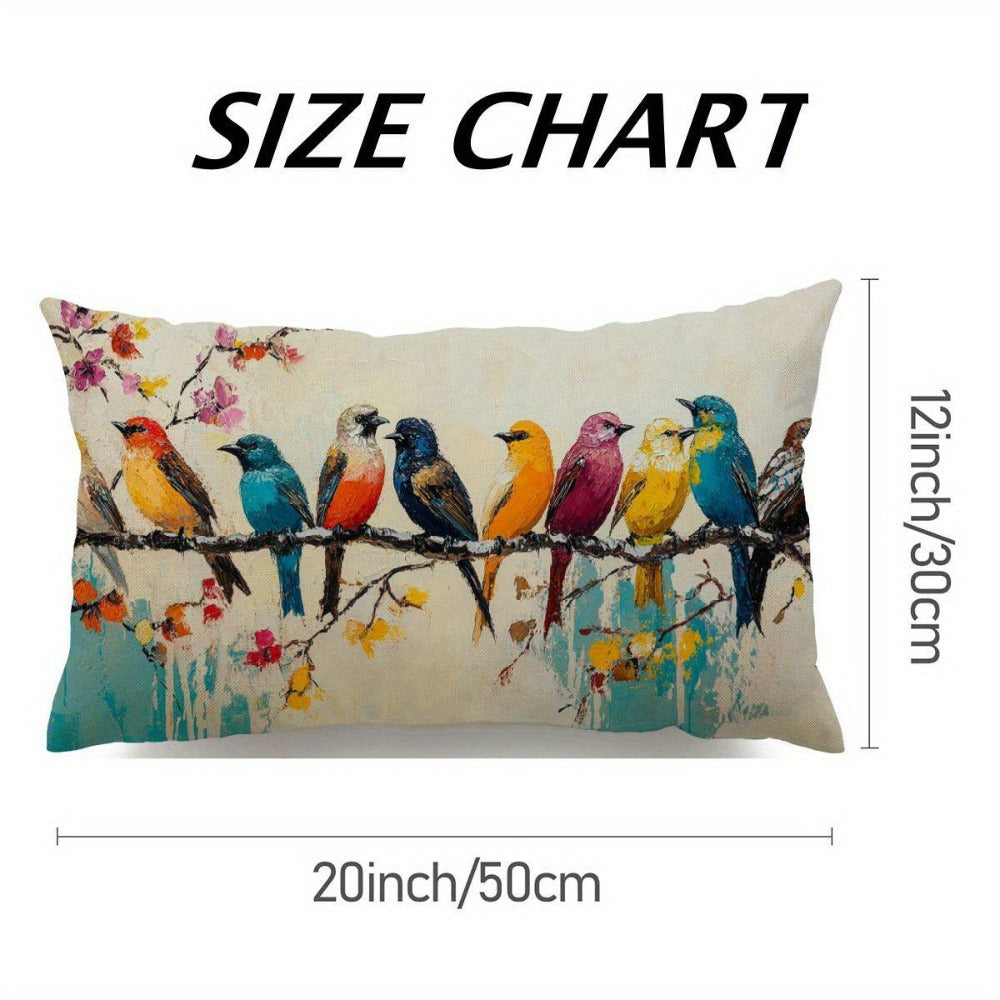 Lumbar Pillow Covers 12x20 Inch Watercolor Bird Pattern - Decorative Linen Throw Pillow Cases Cute Nature Print Zipper Closure | 1pc or 2pcs | Bedroom Living Room Sofa Couch Cushio - product image 6