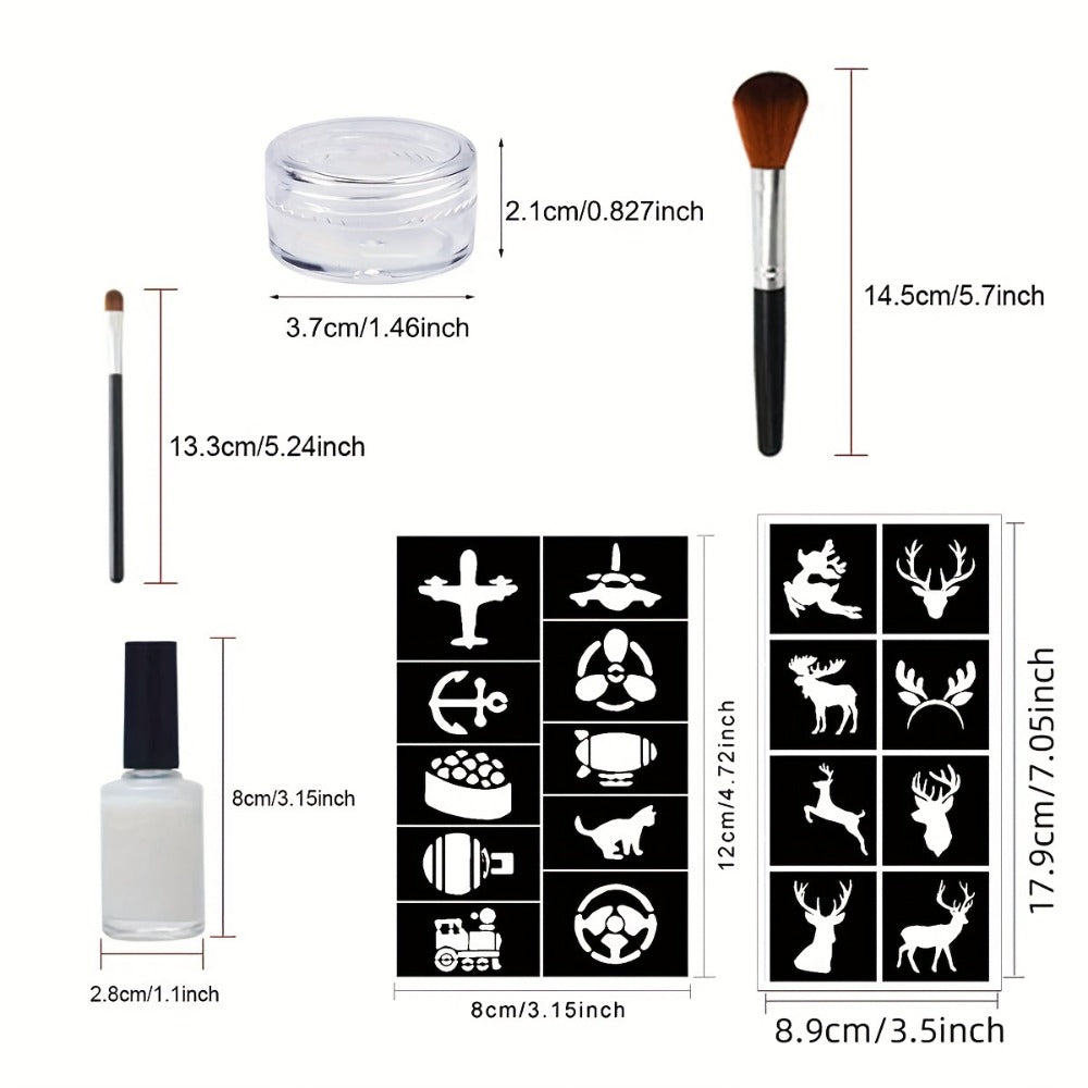 Glitter Tattoo Kit for Kids & Adults – 14 Stencil Sheets 6 Metallic Colors Skin-Safe Body Glue 2 Brushes Temporary Body Art Set for Birthday Parties Festivals Halloween Rave Costum - product image 5