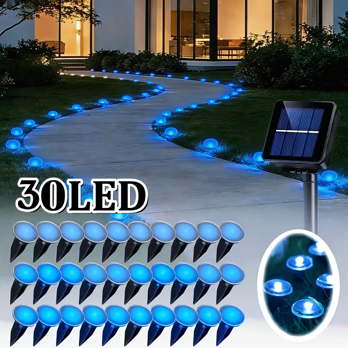 30 Solar-powered LED Path Garden Lights, Multi-color Fairy Lights, IP44 Waterproof and Durable, Recessed Outdoor Patio Garden Lights, Suitable For Decorative - product image 2