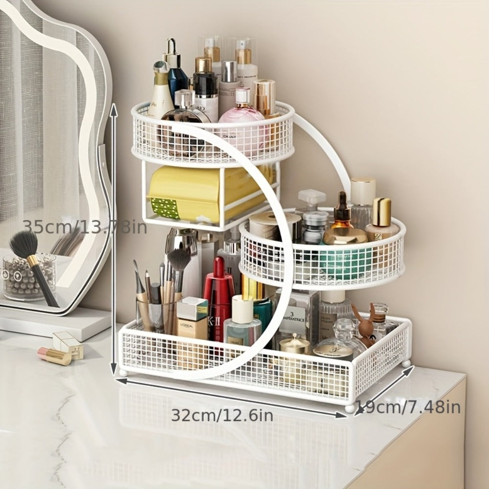 Lightweight Metal Cosmetic Storage Rack with Makeup Brushes Included No-Installation Countertop Organizer for Bathroom Dresser Vanity Skincare Makeup Black White - product image 6