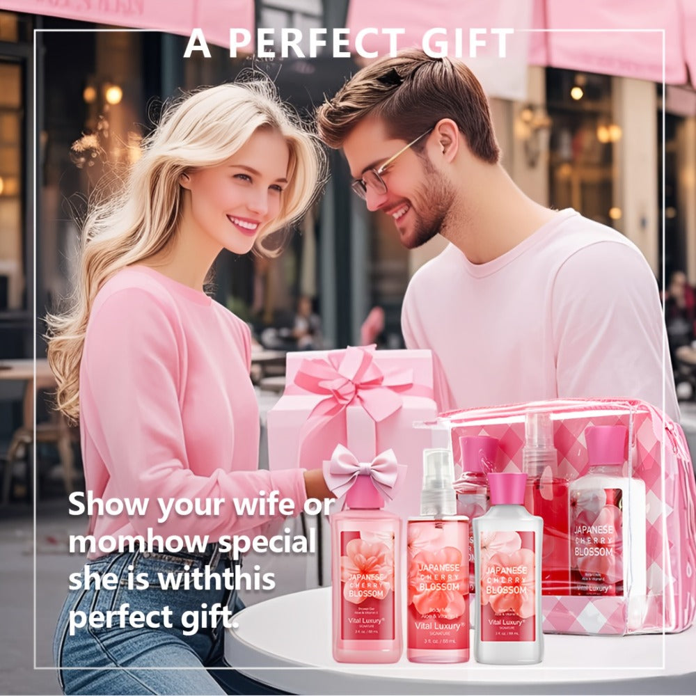 Bath Body Care Gift Set Shower Gel Body Lotion Body Mist Aloe Vera Vitamin E Glycerin Deep Moisturizing Fragrance Set for Women Cherry Blossom Lavender Vanilla Coconut All Skin Typ - product image 21