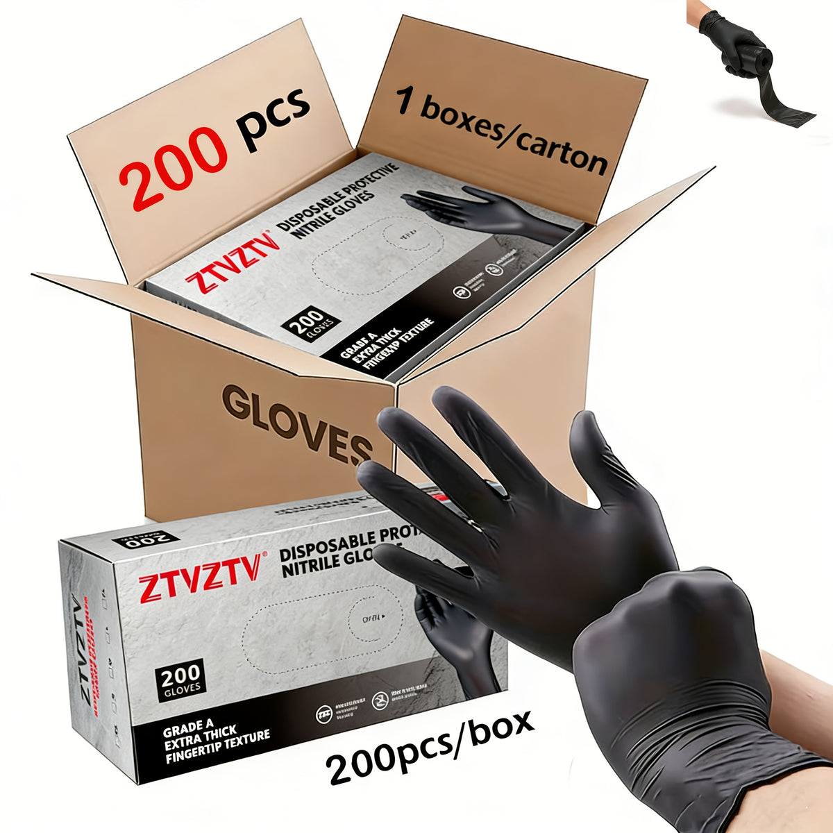 200pcs, Black Nitrile Disposable Gloves, High-Density, Flexible Fit, Chemical Resistant, Industrial-grade Latex-free, Specially Designed For Maintenance Teams, Suitable For Household Cleaning