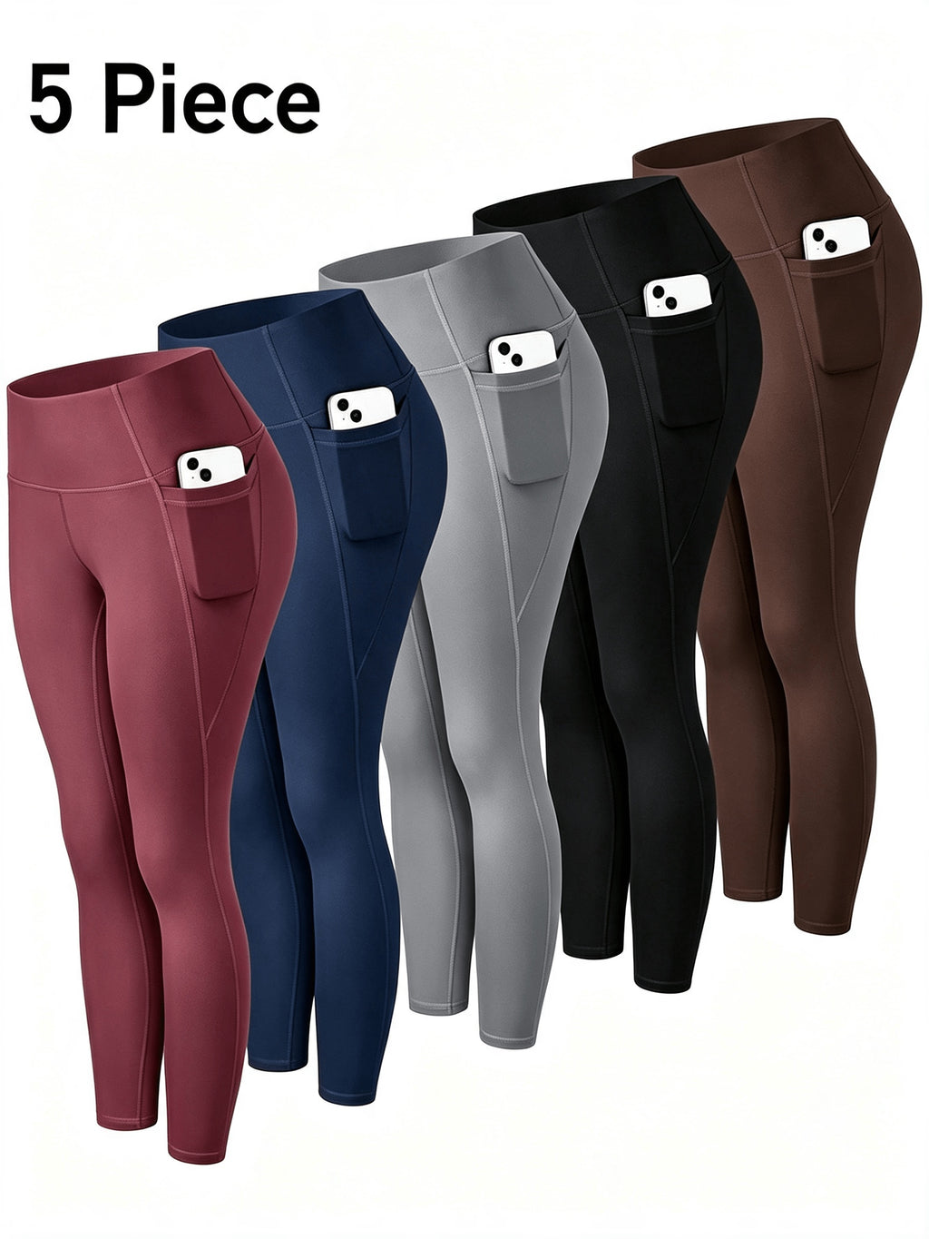 5pcs Women's Hip-lifting& Tummy Control Leggings, Quick-drying, Breathable, Highly Elastic and Soft, Suitable for Gym, Yoga, Pilates, Beach Wear - product image
