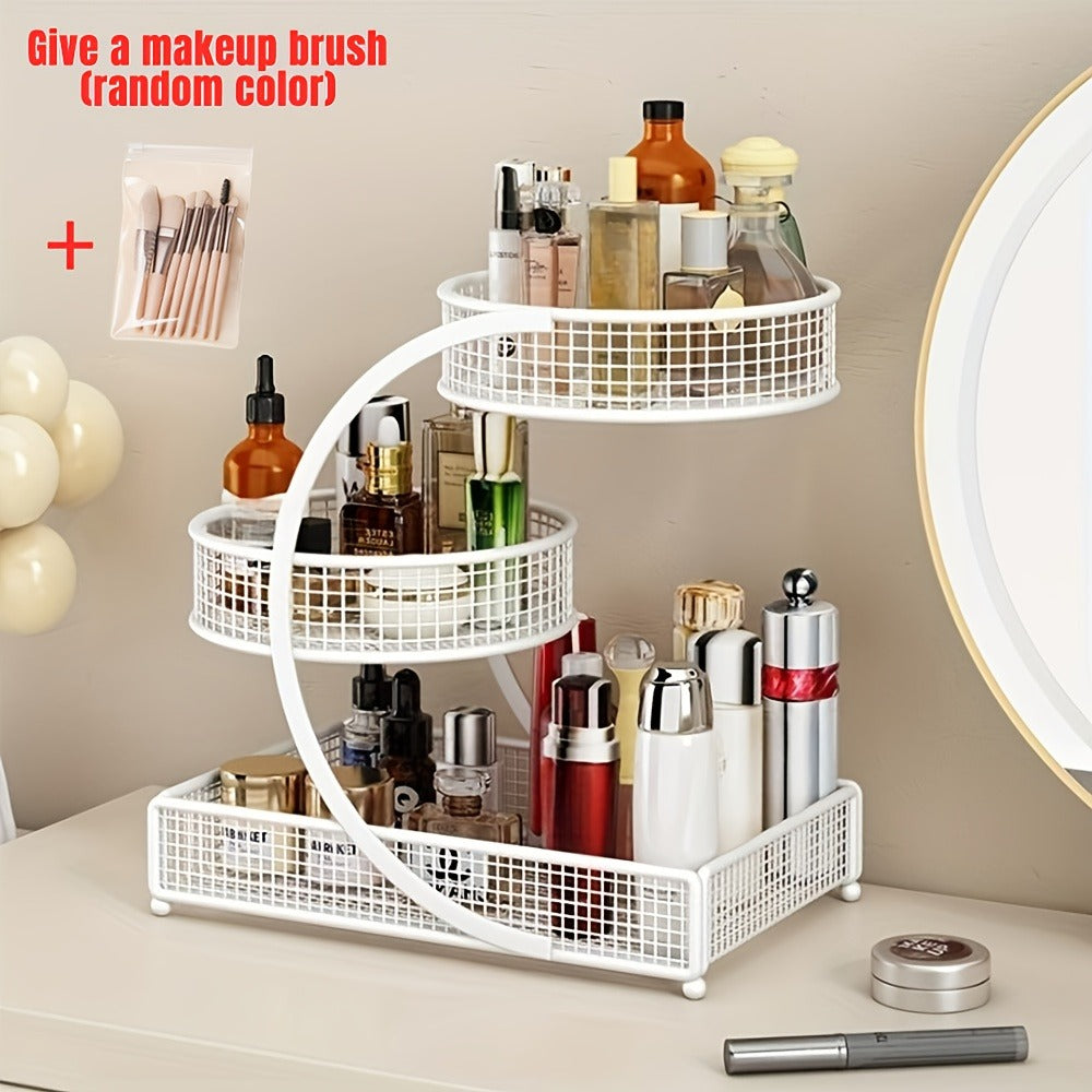 Lightweight Metal Cosmetic Storage Rack with Makeup Brushes Included No-Installation Countertop Organizer for Bathroom Dresser Vanity Skincare Makeup Black White - product image 8