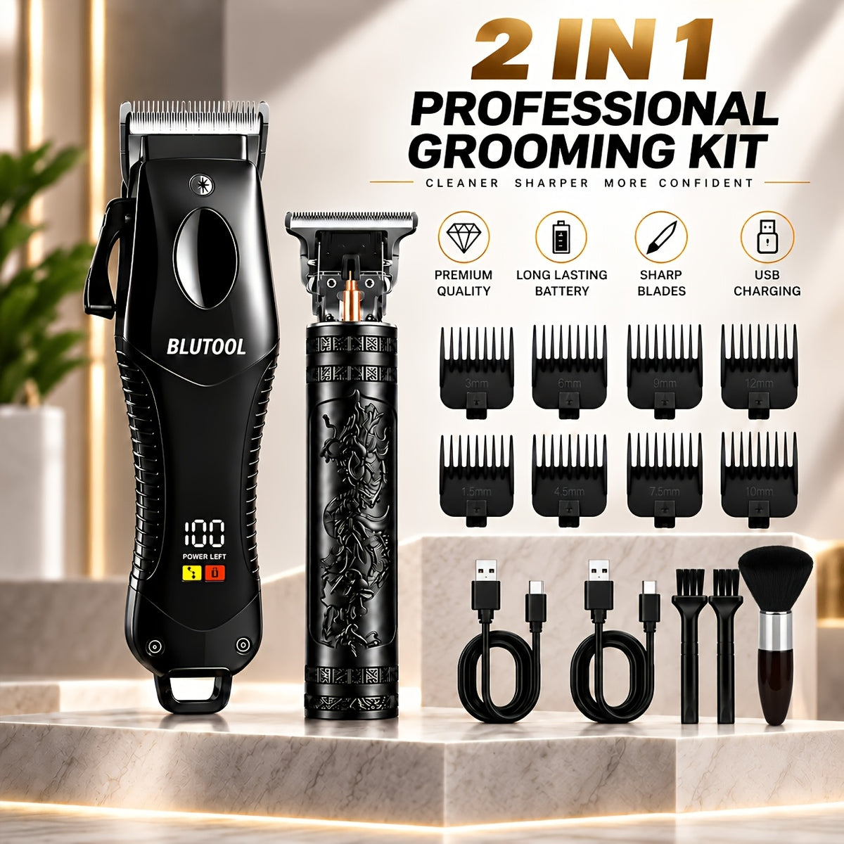 Men' Wireless Electric Hair Clipper & Trimmer - USB Rechargeable Professional Grooming Kit with LCD Display Suitable for Beard, Face, Body Hair Care, USB- for - product image 15
