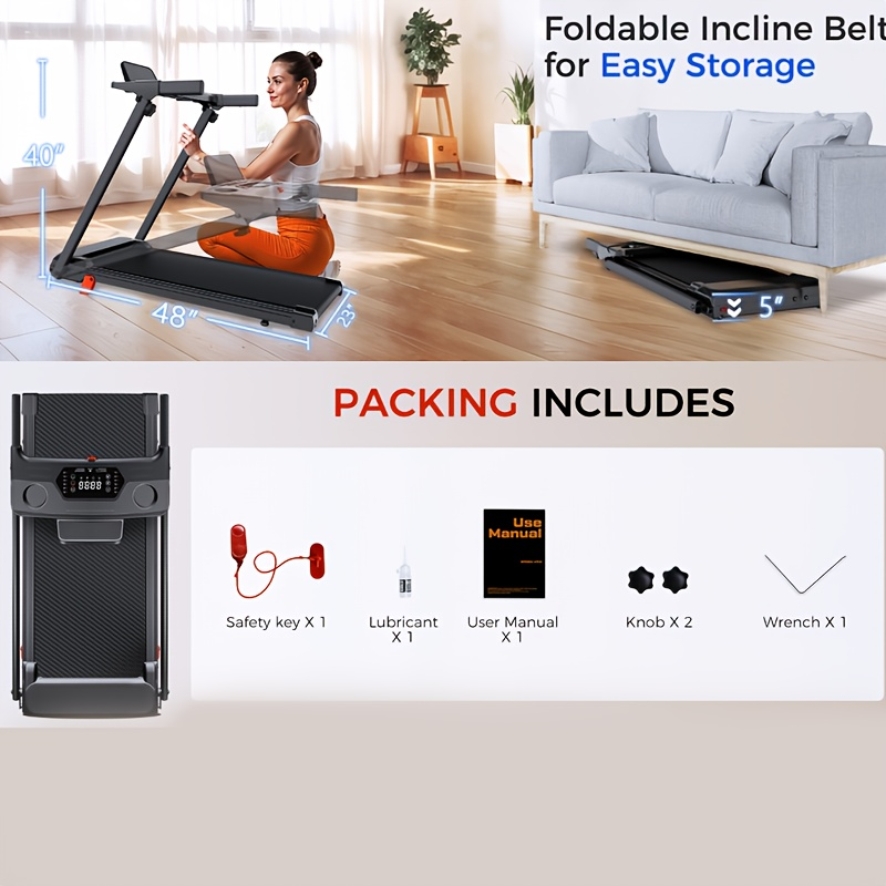3.0HP Quiet Walking Pad for Home, 300LBS Capacity, Travel-friendly Under Desk Treadmill for Walking, Jogging & Running – Folding Treadmill 3-in-1 with 14% Auto - product image 9