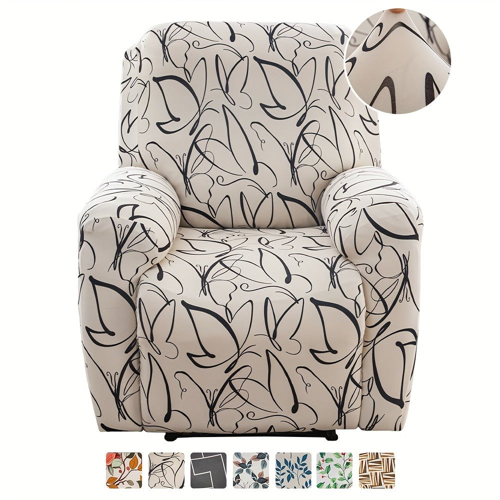 Recliner Slipcover 4pcs Extra Large with Pocket - Spandex Stretch Four Seasons Furniture Protector | Botanical Geometric Prints | Living Room Home Decor Sofa Chair Cover - product image