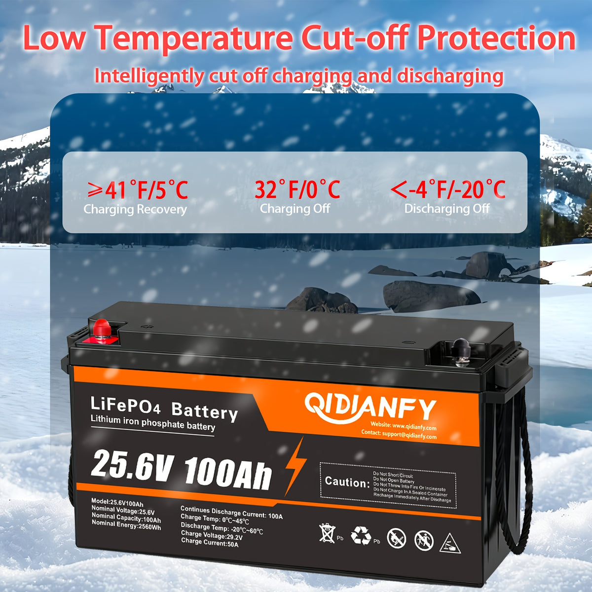 1/2pcs 25.6V 100Ah Lifepo4 Battery, 10000+ Deep Cycle Rechargeable Lithium Battery, Built-In 100A BMS, Long Service Life, High Power, Very Suitable for RV, Boat, Solar Energy, Fishing Engine, Camping, And Home