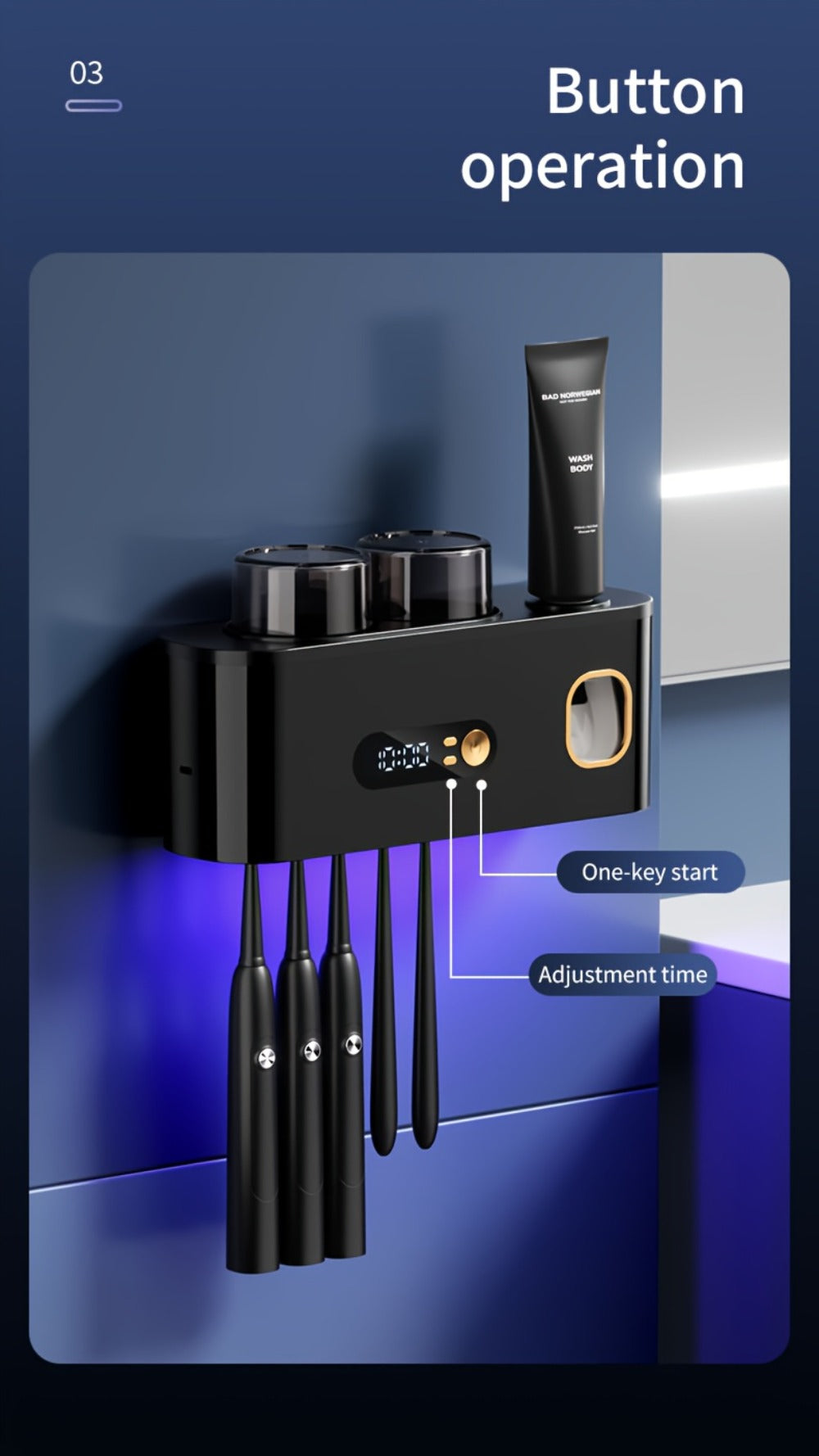 Toothbrush Holder with UV Sterilizer & Automatic Toothpaste Dispenser – 5-Slot Smart Bathroom Organizer with 2 Cups, USB Rechargeable, Clock Display, Durable Plastic Wall Mount for - product image 15