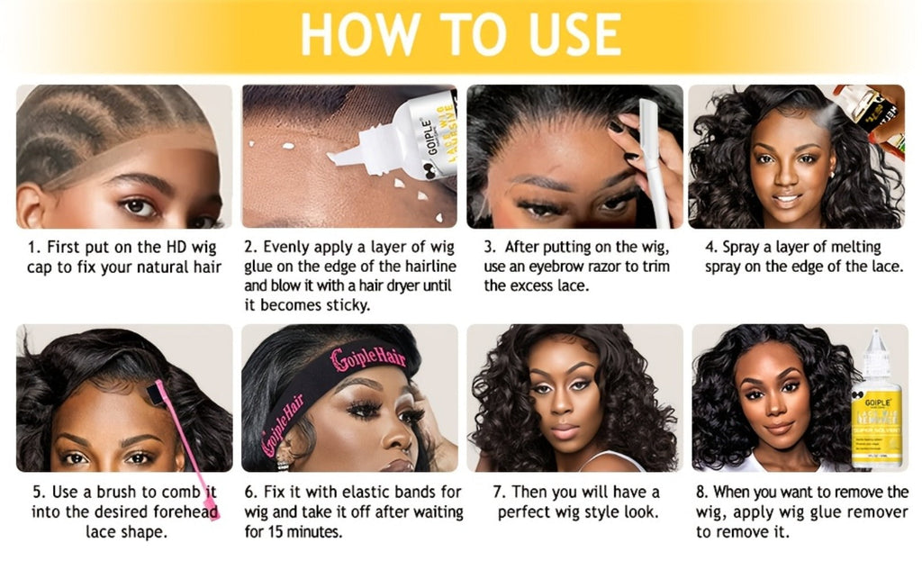 Lace Wig Glue Kit 10pcs Complete Set with Lace Melting Spray Liquid Adhesive Remover Strong Hold Quick Dry for Beginners | Lace Front Full Lace Wig Fixing Tools - product image 17