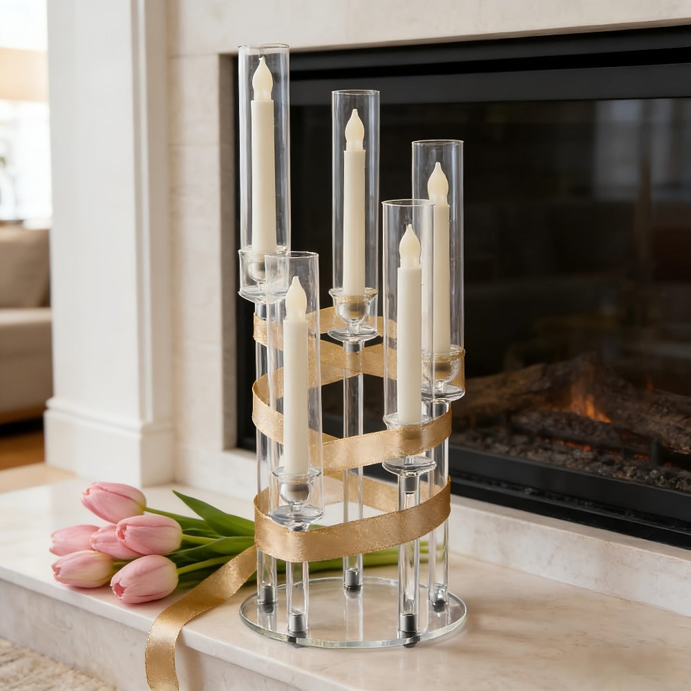 Acrylic Candelabra Candle Holder – Clear Crystal 5-Arm & 6-Arm Taper Candlestick Holders for Wedding Centerpiece, Dining Table, Party & Anniversary Decor - product image