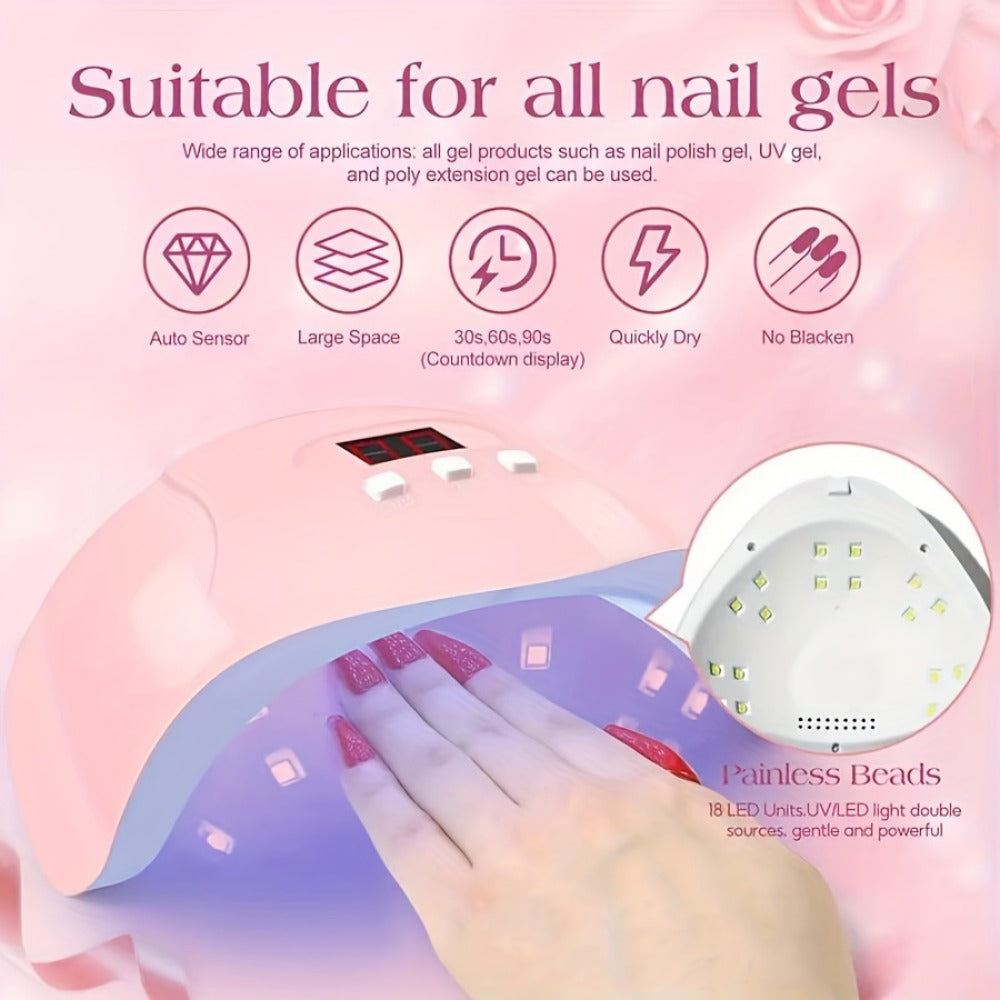 72-Piece Complete Nail Art Set with LED UV Lamp, Electric Nail Drill Pen, Gel Polish, Glue Drying Machine, Nail Polisher, Polish Brush Set, Finger Divider & Stainless Steel Manicur - product image 2