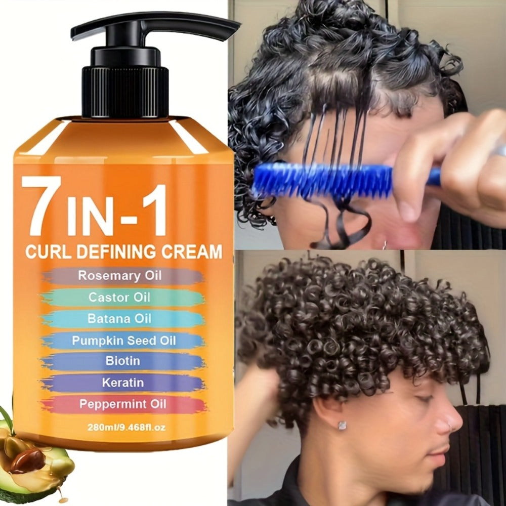 Curl Cream for Wavy & Curly Hair 7-in-1 Formula with Argan Oil & Rosemary Oil - Frizz Control, Long-Lasting Definition, Natural Fluffy Finish, All Curl Types, 280ml - product image 3
