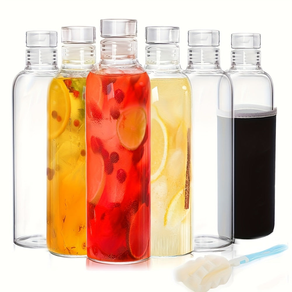 Borosilicate Glass Water Bottle Set of 6 with Lid Sleeve and Cleaning Brush – 18oz Reusable Juice Bottles | Non-Slip Sports Drinking Vessels for Home Office Gym Travel - product image 8