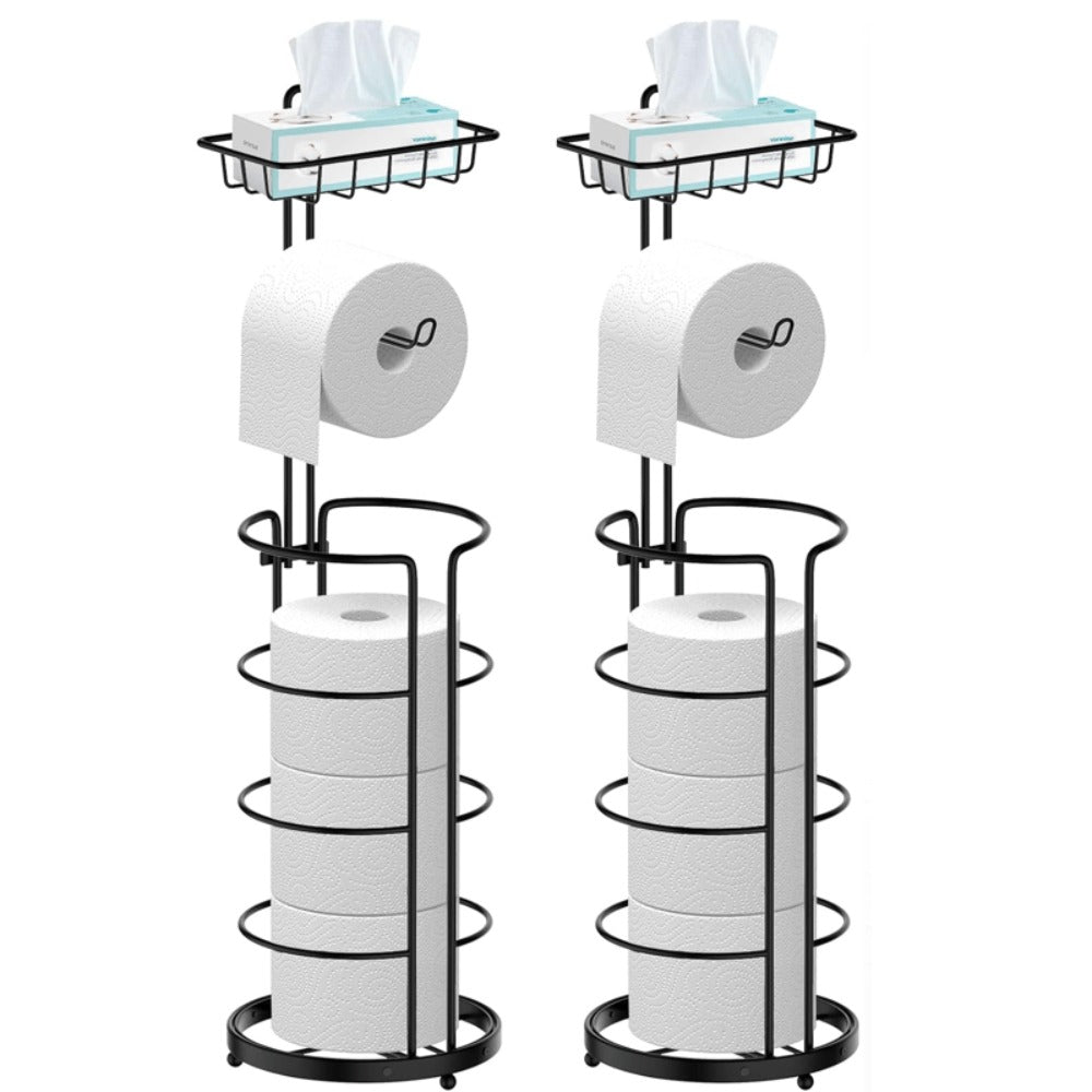 Toilet Paper Holder Floor Standing with Shelf 4-Roll Storage Rack Freestanding Bathroom Paper Organizer for Bathroom Bedroom Balcony Courtyard Black 1 or 2 Pack - product image 4