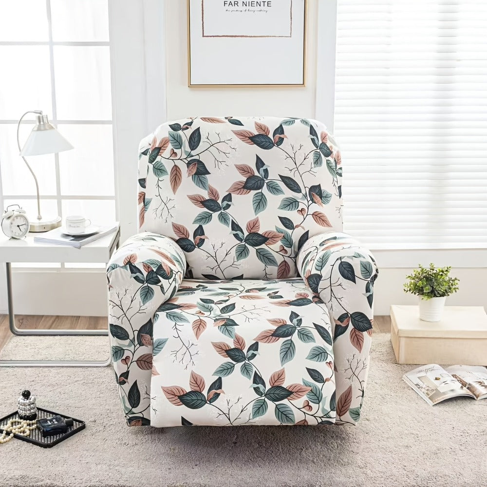 Recliner Slipcover 4pcs Extra Large with Pocket - Spandex Stretch Four Seasons Furniture Protector | Botanical Geometric Prints | Living Room Home Decor Sofa Chair Cover - product image 5