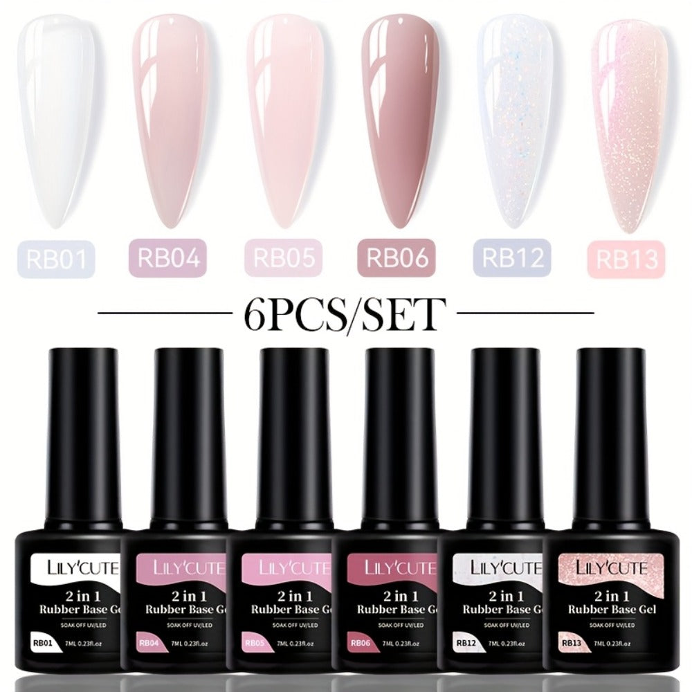 Rubber Base Gel Polish Set 6pcs Nude Pink 2-in-1 Builder Base Coat – Self-Leveling Soak Off UV LED Semi-Permanent Long-Lasting Gel Manicure Kit 0.24oz Each for DIY & Salon Nail Art - product image 3