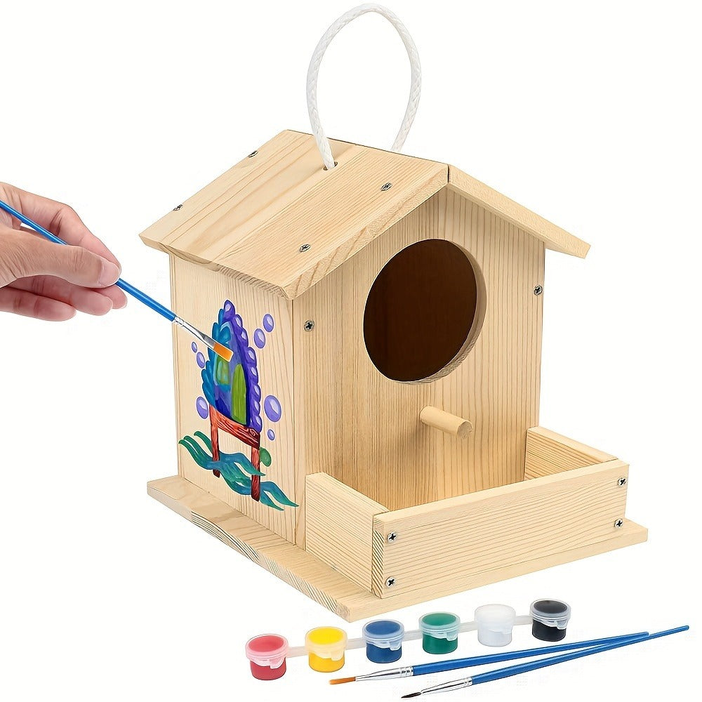 DIY Build & Paint Bird House Arts Crafts STEM Activity with Paint & Brushes, Birthday Christmas Gift Boys Girls Ages 4-12 – Wooden Birdhouse Building Kit for Kids