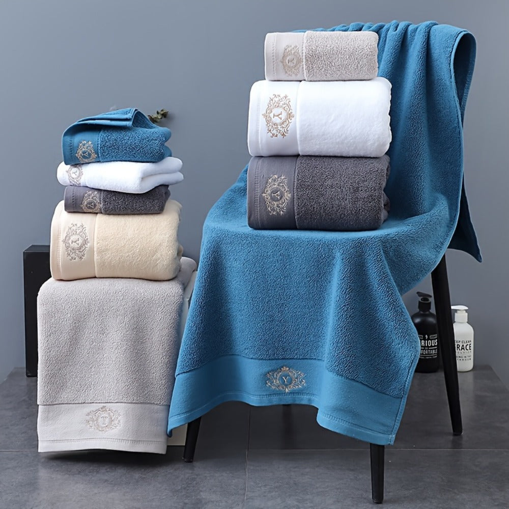 Embroidered Cotton Towel Set 3-Piece – 400g/㎡ Soft Absorbent Lint-Free Bath Towel Hand Towel Set for Home Spa Salon - product image 16