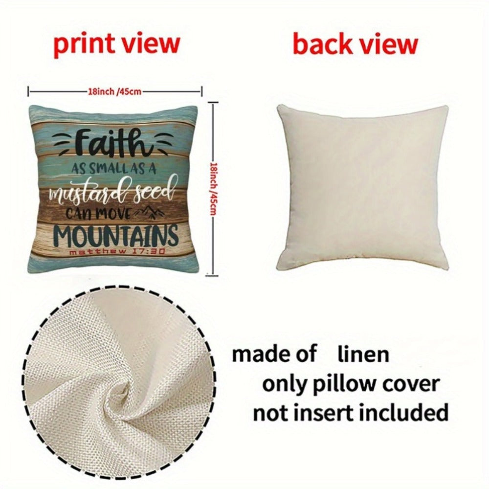 Throw Pillow Covers Scripture Quotes 4 Pack Decorative Linen Cushion Covers Inspirational Bible Verse for Sofa Couch Bedroom Living Room Home Decor 18x18 Inch No Insert - product image 2
