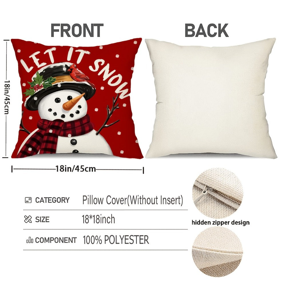 Christmas Throw Pillow Covers 4pcs Set 18x18 | Reindeer Snowman Buffalo Plaid Cushion Covers, Winter Holiday Farmhouse Home Decor, Sofa Couch Porch Patio, No Insert - product image 10