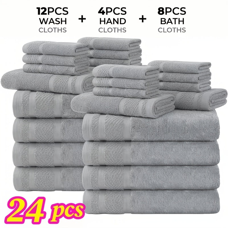24 pcs Bath Towel Sets, Solid Color Cotton Blend Bathroom Towel, 8/4 Bath Towels +4/2Hand Towels + 12/6Washcloths, Multiple Colors Available, Soft and - product image 7