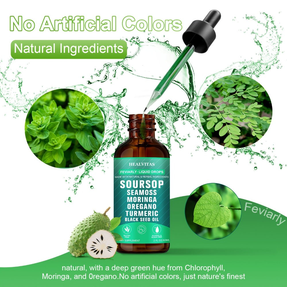 Soursop Bitters Liquid Drops 10-in-1 with Sea Moss Ashwagandha Moringa Turmeric Black Seed Oil — Plant-Based Immune & Energy Herbal Extract | Sugar-Free | 2.03 fl oz - product image 8