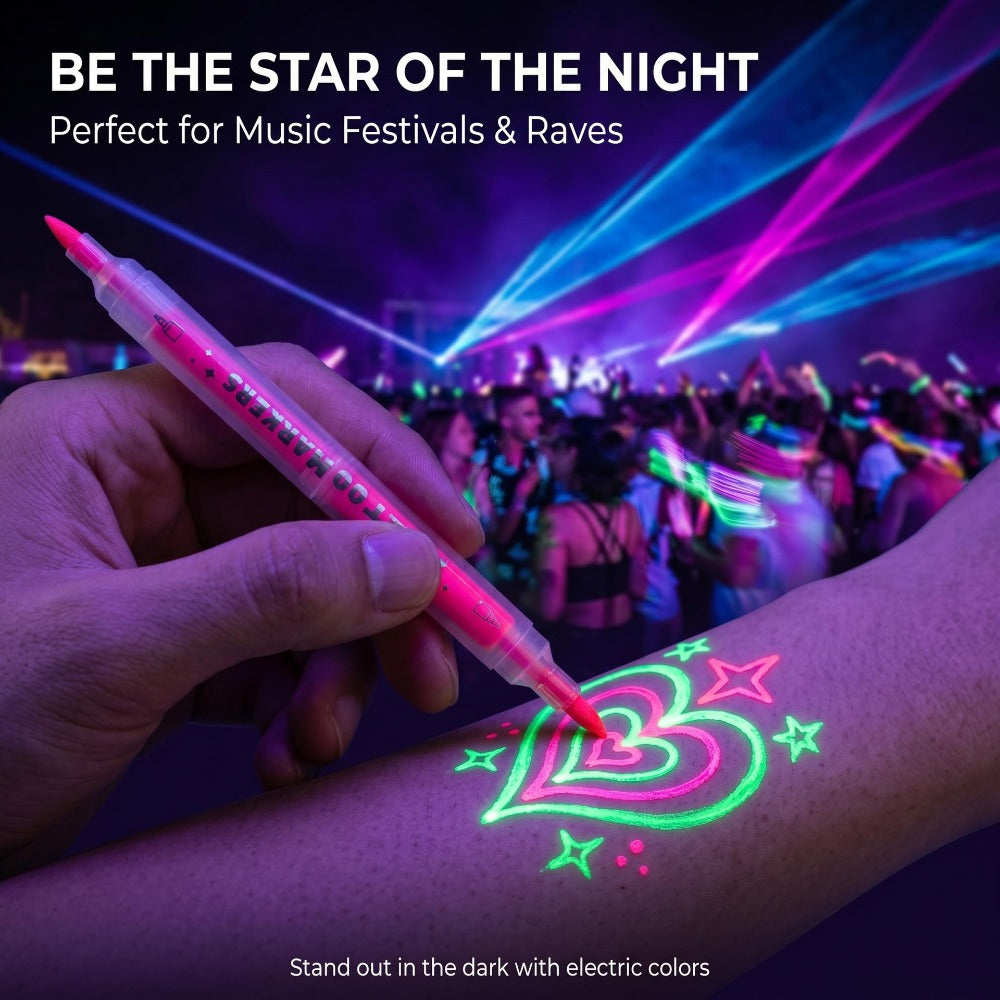 Face Body Paint Pens 18 Colors with Reusable Stencils – Washable Neon Glow in the Dark Skin-Safe Makeup Pens for Kids & Adults Parties Events Magic Shows Halloween Festivals Body A - product image 11