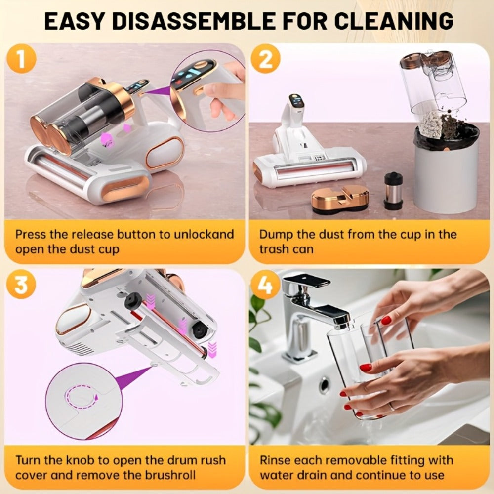 Mattress Vacuum Cleaner Handheld Bed Cleaner – 16KPa Strong Suction with UVC Light & Hot Air Heating, Deep Clean for Pillows, Sofa, Crib & Pet Hair, Double Cup Design, White or Pur - product image 9