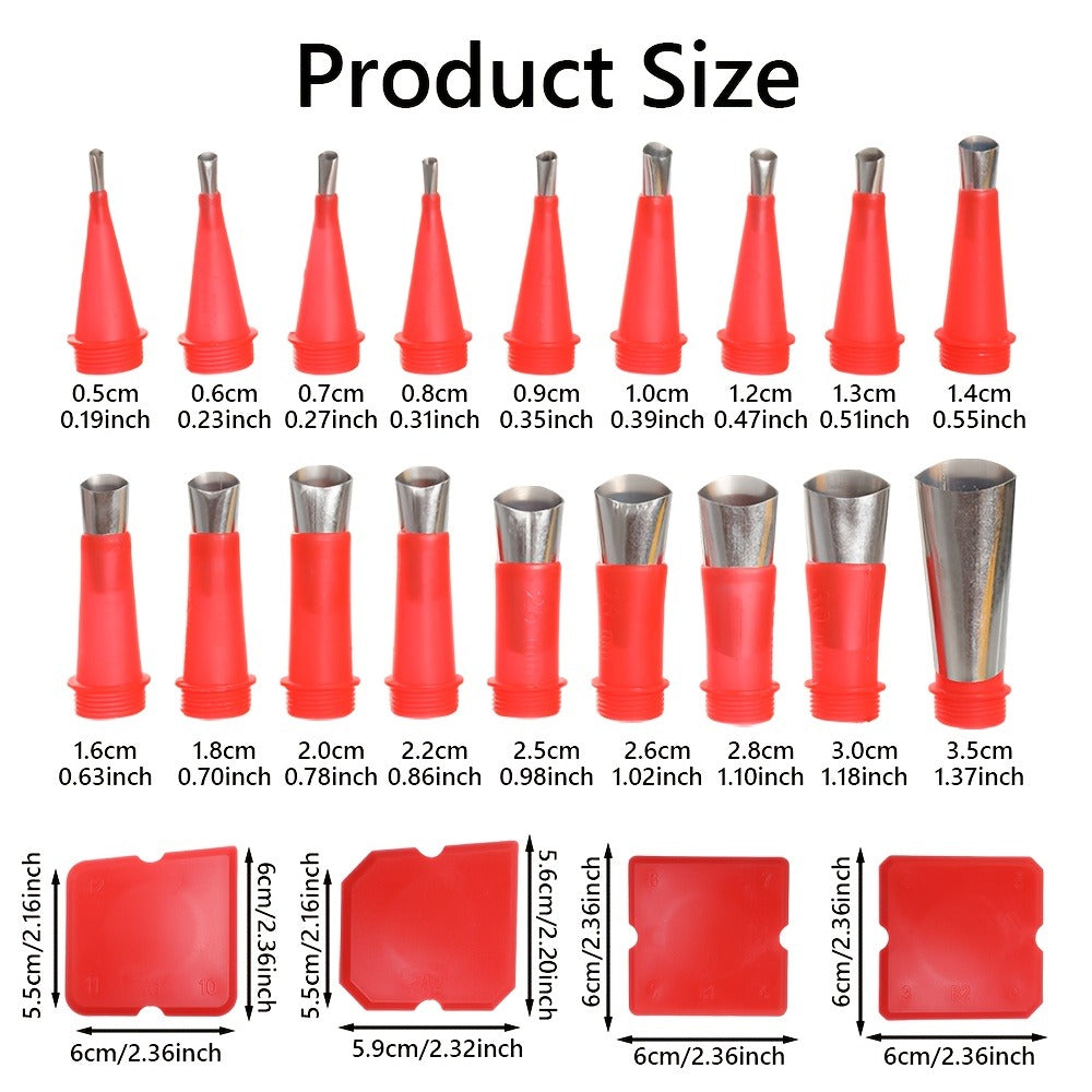 Caulking Tool Kit 30 Piece | 16 Reusable Nozzle Tips 8 Connectors 4 Grout Scrapers Stainless Steel | Caulk Finishing Set for Bathroom Kitchen Doors Windows Tile Sealing - product image 3