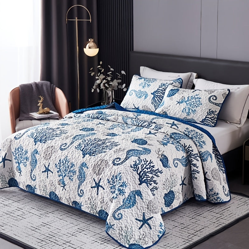 Duvet Cover Set 3 Piece Ocean Style Seahorse Coral Pattern Soft Breathable Microfiber Bedding Set with 2 Pillowcases Machine Washable All Season Comforter Cover for Bedroom Dorm Tw - product image 10