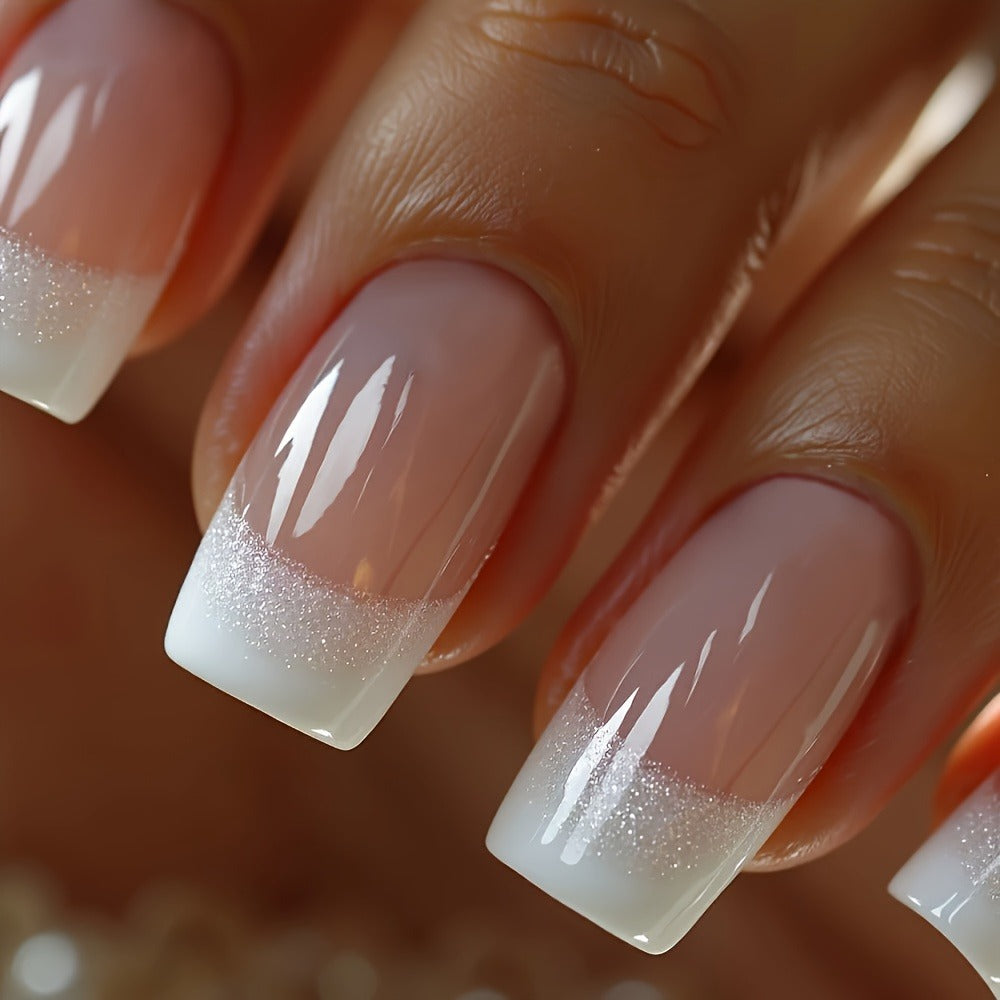 Press On Nails 216 Pieces 9 Boxes Soft Gel Short Square Full Cover Fake Nails Kit – French White Gradient Glitter Heart Matte False Nail Set for Women Girls - product image 6