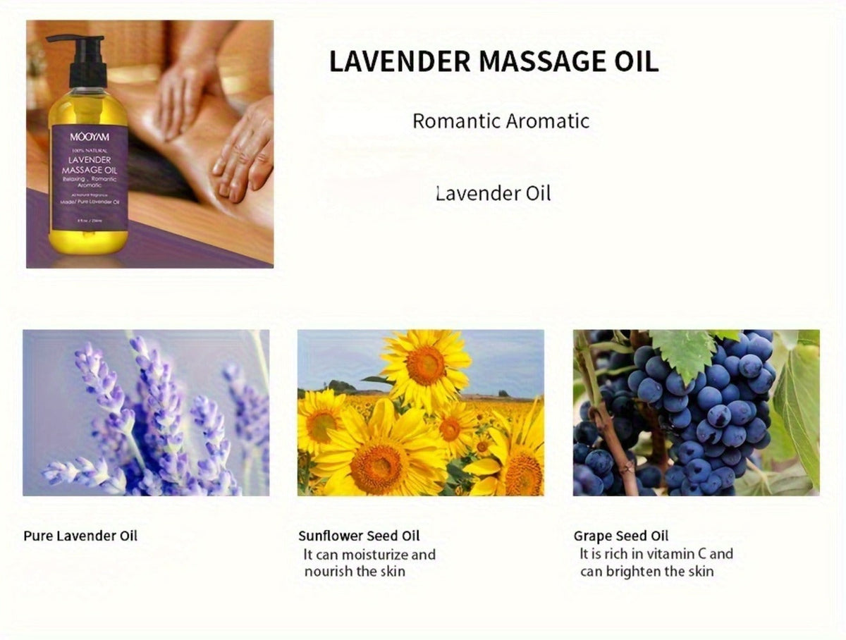 Body Massage Oil with Lavender, Nut Oil & Grapefruit - Deeply Moisturizing Aromatherapy Oil for Dry Skin, Relaxation & Nourishment, Lightweight Non-Greasy Formula for Women & Men - product image 13
