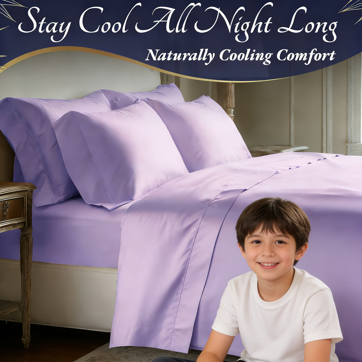4 pcs Bamboo Cooling Bedding - Extra Deep Pocket Breathable and Cooling - Suitable for Hot Sleepers and Sweats, Children Pillowcases, Flat Sheet and Fitted - product image 14