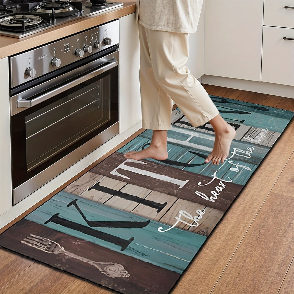 Diatomaceous Earth Kitchen Mat Set 2pcs - Non-Slip Anti-Fatigue Rug for Kitchen Bathroom Bedroom Hallway, Green Brown Wood Plank Pattern, Easy Clean - product image 5