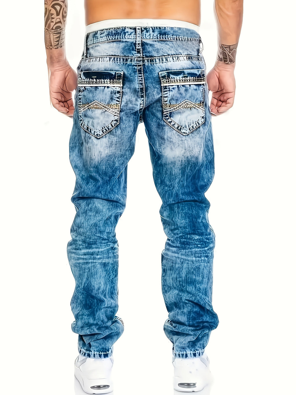 American Snowflake Washed Men's Jeans, Fashionable and Versatile Straight Pants, Elastic Jeans Suitable for All Seasons Pantalones Para Hombres Mens Clothes - product image 10