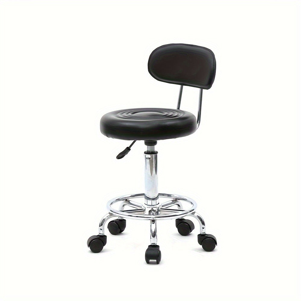 Cushioned Salon Stool with Backrest & Adjustable Height 18.9"-22.8" - Round 360° Swivel Chair for Hair Salon Spa Barbershop Office Home, Chrome Base, Black - product image 4