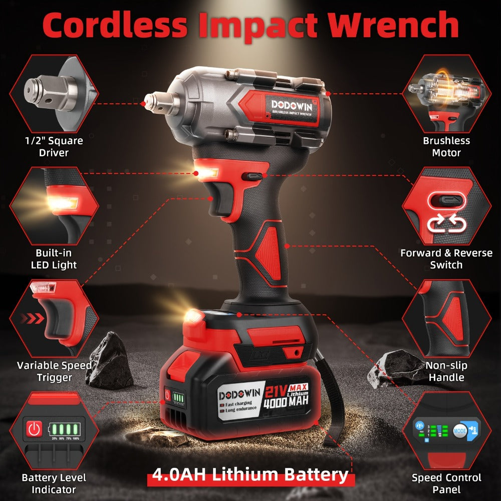 High Torque Impact Wrench Kit 320NM / 1000NM Brushless Cordless – 21V with 2.0AH / 4.0AH Batteries, Quick Charger, 6 Sockets & Full Accessories, Electric Impact Gun for Car Repair, - product image 4