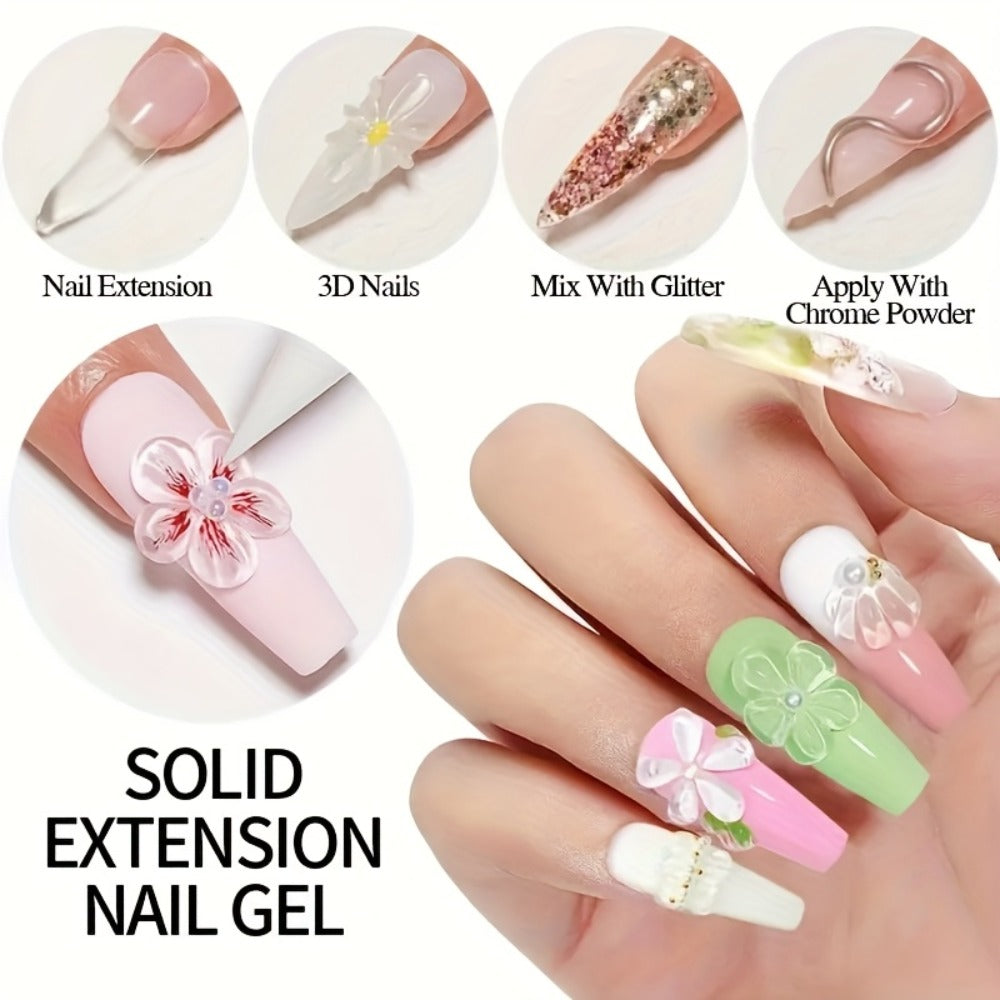 Poly Nail Extension Gel Clear 100g 2-Piece Set – Non-Stick Odorless Soak-Off LED Gel for 3D Nail Sculpture, Rhinestone Adhesive & Nail Art, Beginner & Salon Nail Extension Kit - product image 2