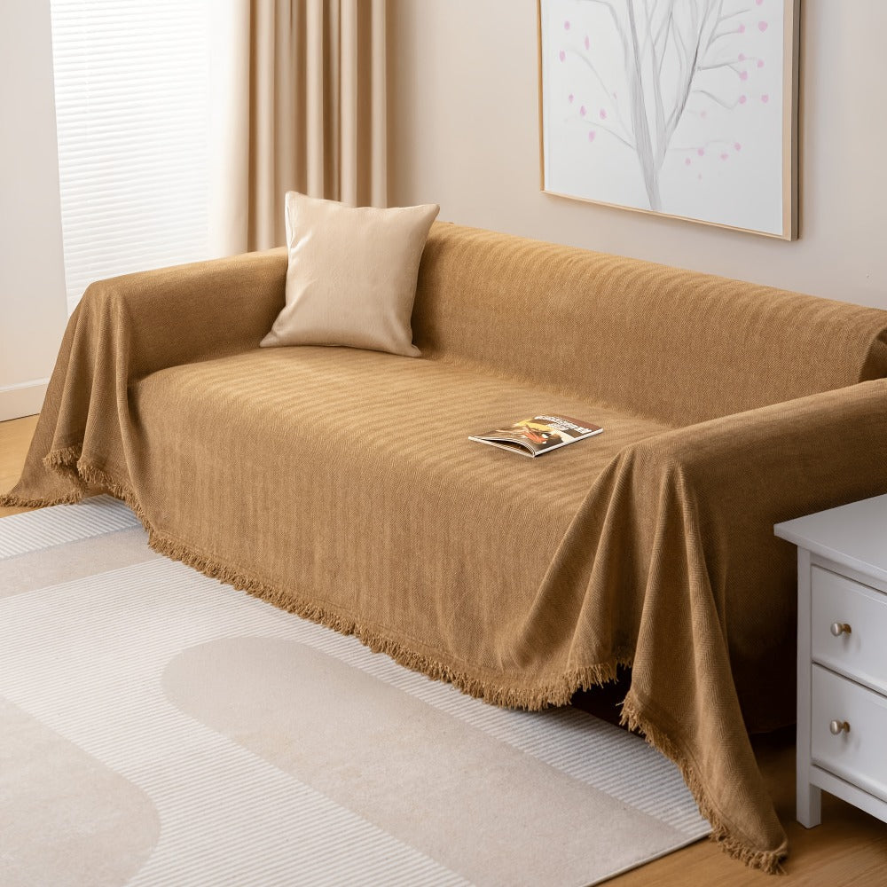 Couch Cover Throw Chenille Fringe Extra Large - Pet Friendly Scratch Proof Non-Slip Washable Polyester Sofa Protector | 3 Seat 71x102in 4 Seat 71x134in | Beige Gray Brown | Living  - product image 8