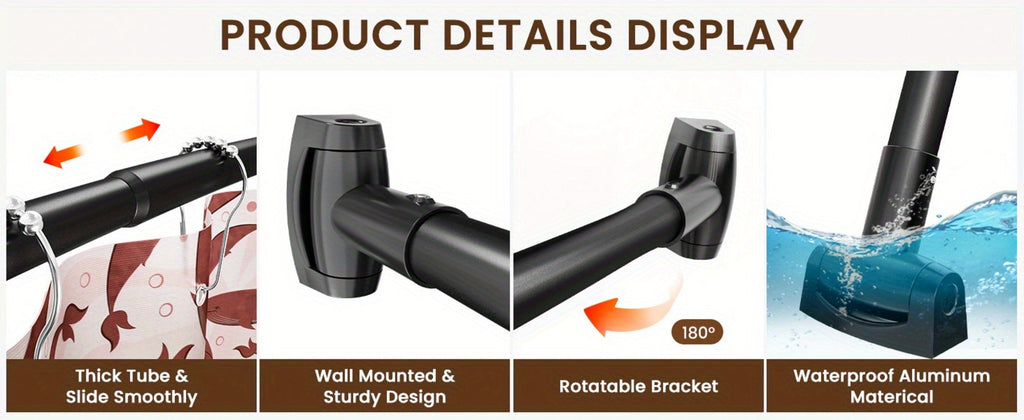 Curved Shower Curtain Rod Adjustable 43-72 Inch - Rustproof Aluminum Tension Mount No Drilling Extra Space Shower Rod for Bathtub Stall | Black Bronze Chrome Brushed Nickel | Bathr - product image 20