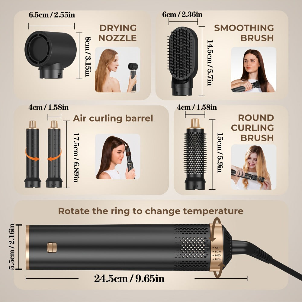 5-in-1 Hot Air Brush Negative Ion Hair Styler Blow Dryer Curler Straightener Volumizer Frizz Control Smooth Finish Multi-Function Styling Brush All Hair Types Women Black Grey Pink - product image 2