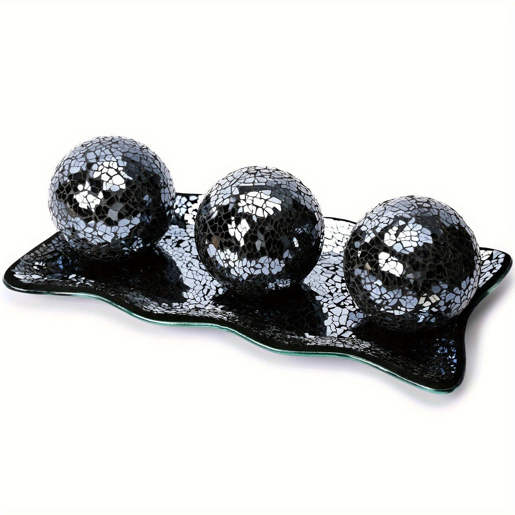 Decorative Glass Balls for Bowls 3 Inch Set of 3 with Glass Tray, Bowl Fillers Centerpiece Table Decorations for Home Decor Living Room Dining Coffee Table, Silver Black Gold Green - product image 16
