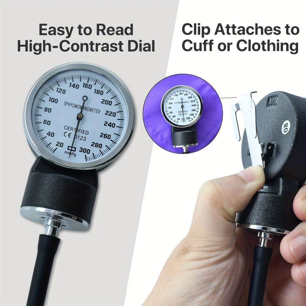 Aneroid Sphygmomanometer & Stethoscope 2-in-1 Set - Manual Blood Pressure Monitor with Nylon Cuff, Fixing Clip, Stethoscope, Portable Case & Accessories, Emergency BP Kit for Medic - product image 5