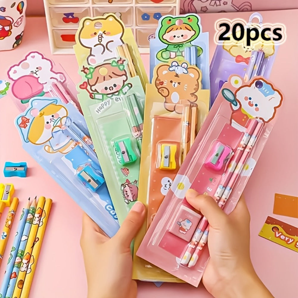 20-Piece Cartoon Pencil Stationery Set with Ruler Eraser Sharpener, Random Cartoon Styles, Kids School Supplies, Party Favor Prizes, Festival Gift Set for Students - product image 7